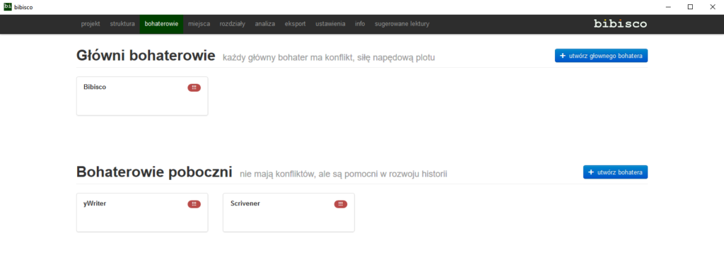 Recenzja Bibisco - bohaterowie